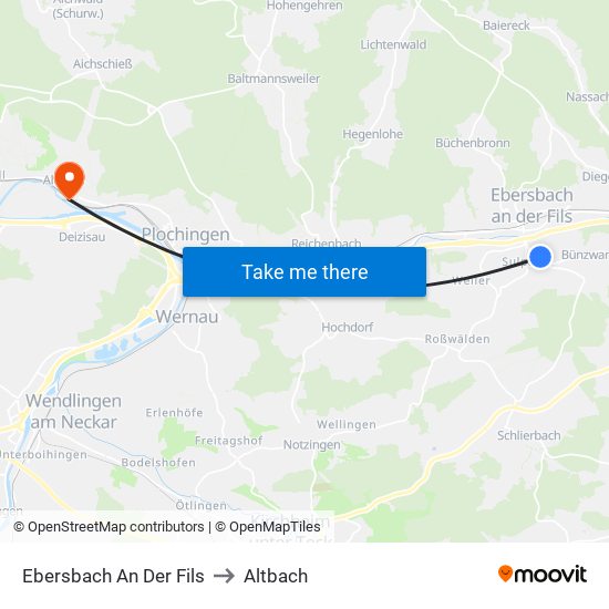 Ebersbach An Der Fils to Altbach map