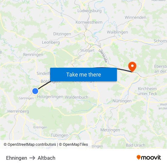 Ehningen to Altbach map