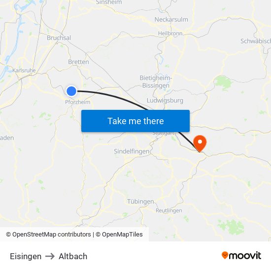 Eisingen to Altbach map