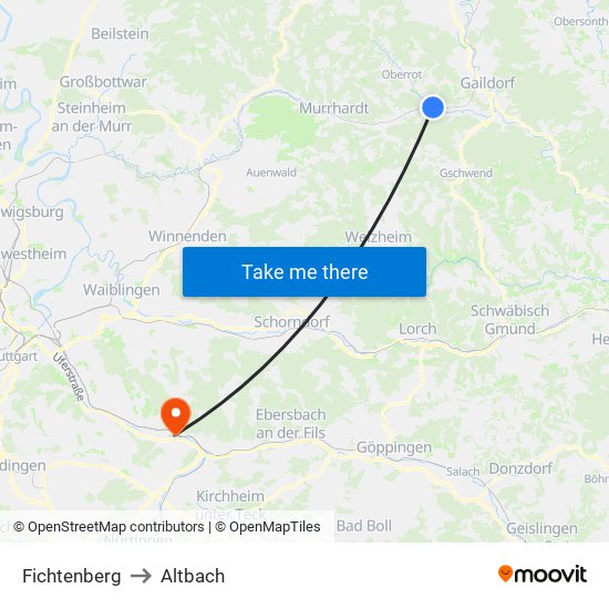 Fichtenberg to Altbach map