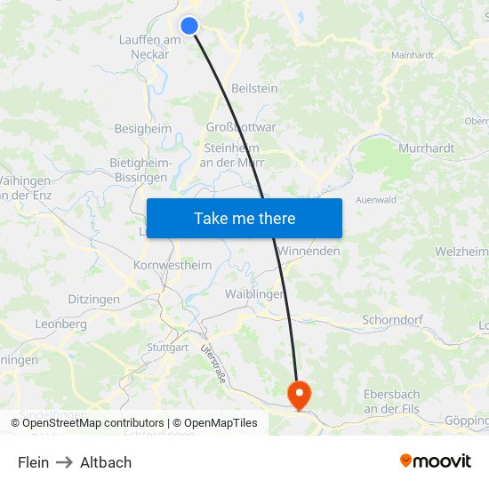Flein to Altbach map