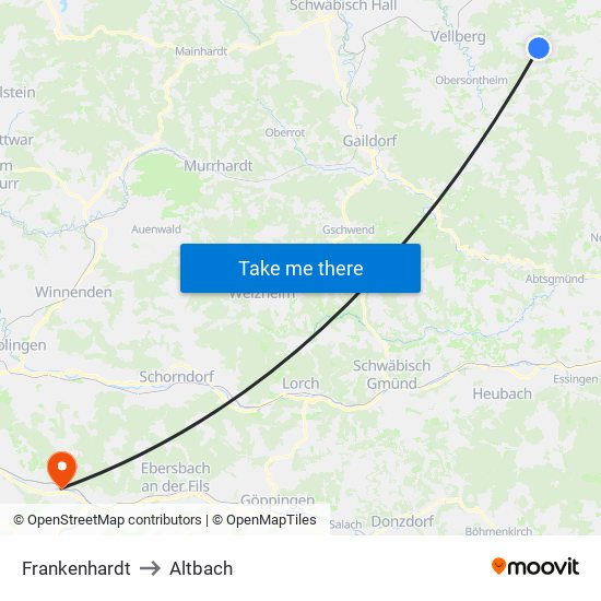 Frankenhardt to Altbach map