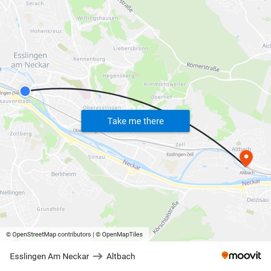 Esslingen Am Neckar to Altbach map