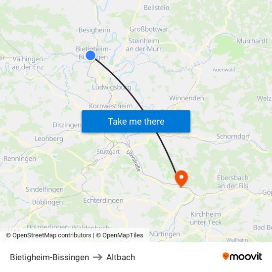 Bietigheim-Bissingen to Altbach map