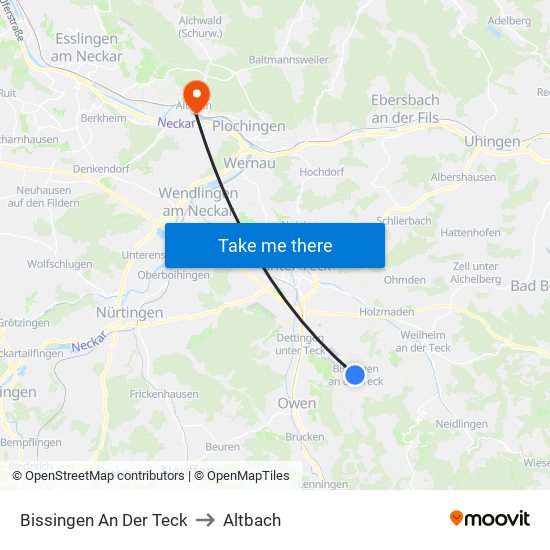 Bissingen An Der Teck to Altbach map