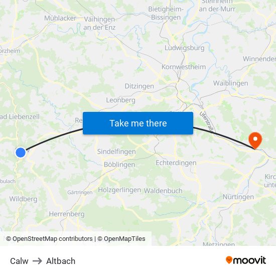 Calw to Altbach map