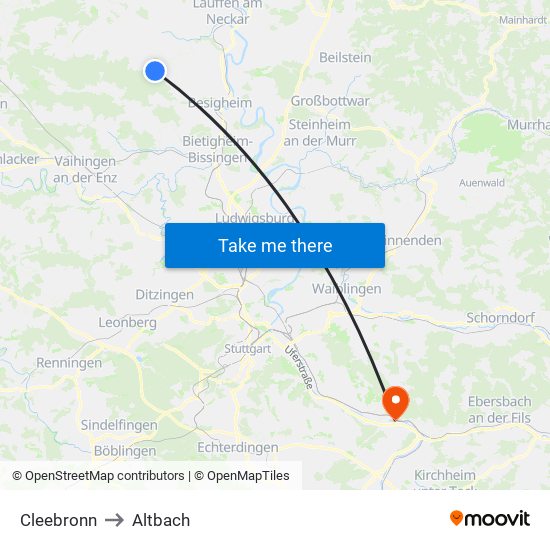 Cleebronn to Altbach map