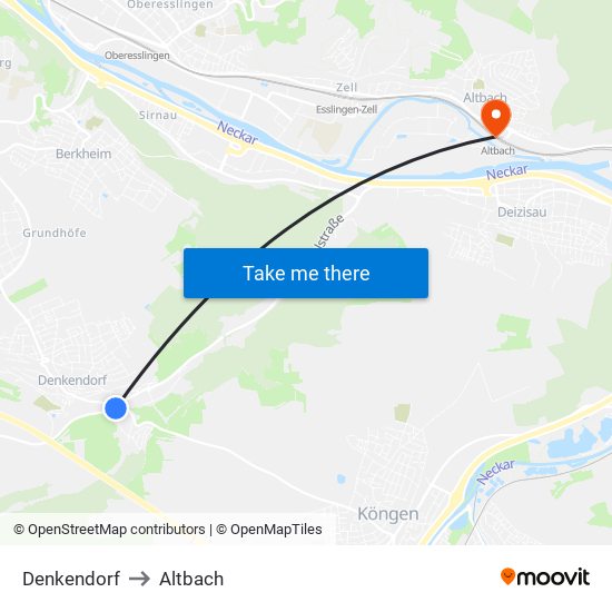 Denkendorf to Altbach map