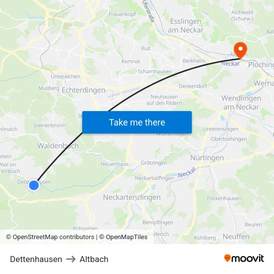 Dettenhausen to Altbach map