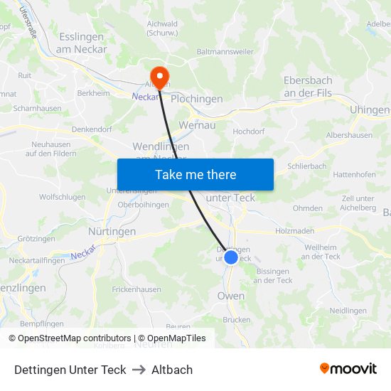 Dettingen Unter Teck to Altbach map