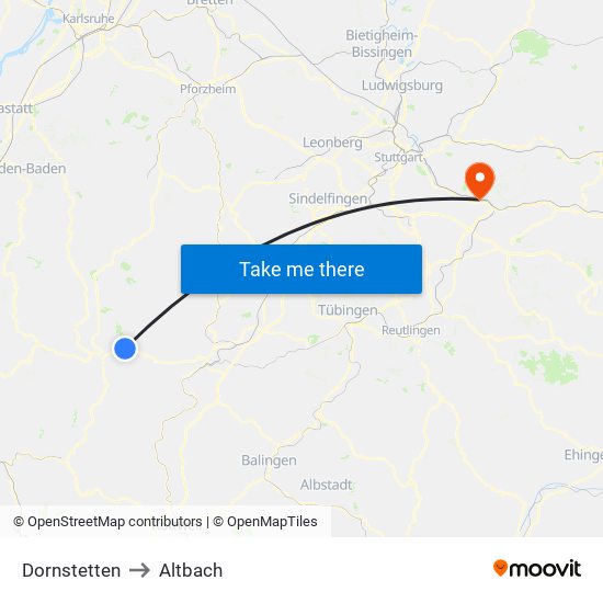 Dornstetten to Altbach map