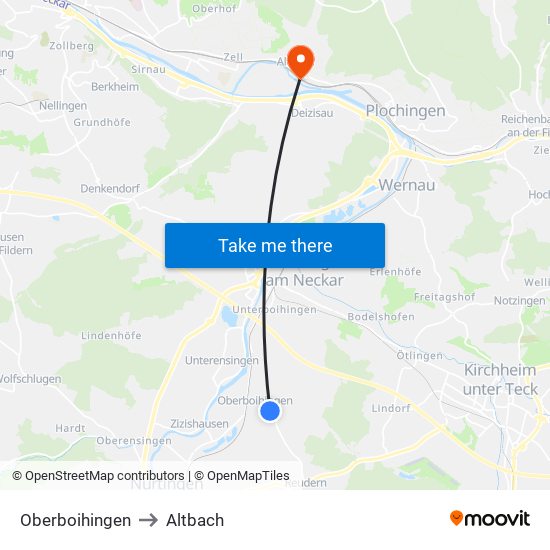 Oberboihingen to Altbach map