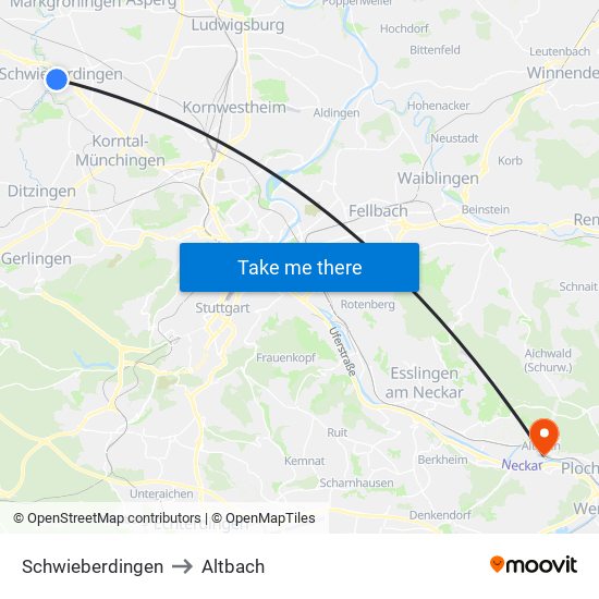 Schwieberdingen to Altbach map