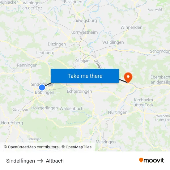 Sindelfingen to Altbach map