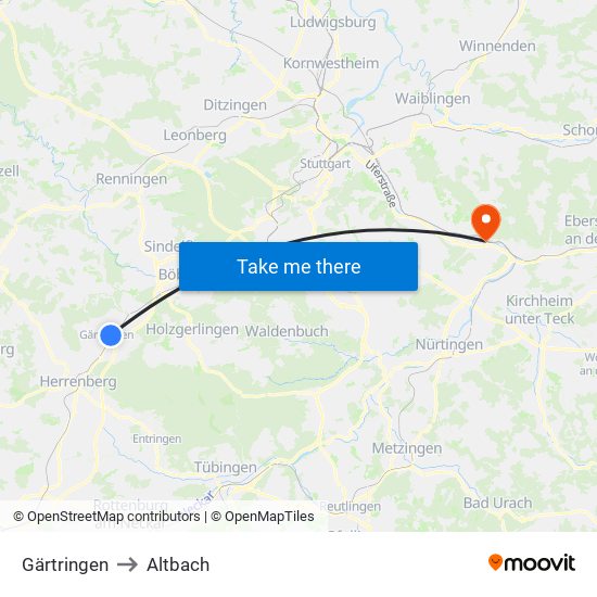 Gärtringen to Altbach map