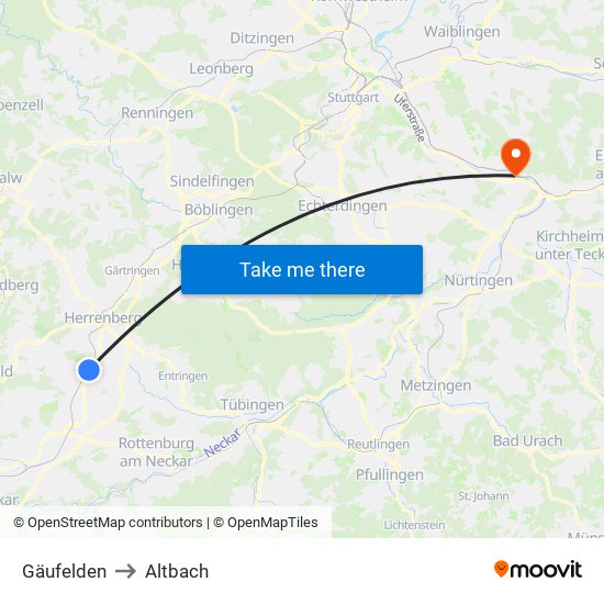 Gäufelden to Altbach map