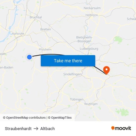 Straubenhardt to Altbach map