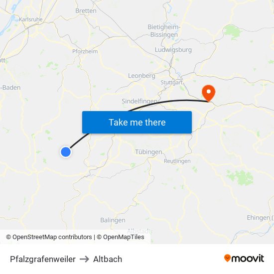 Pfalzgrafenweiler to Altbach map