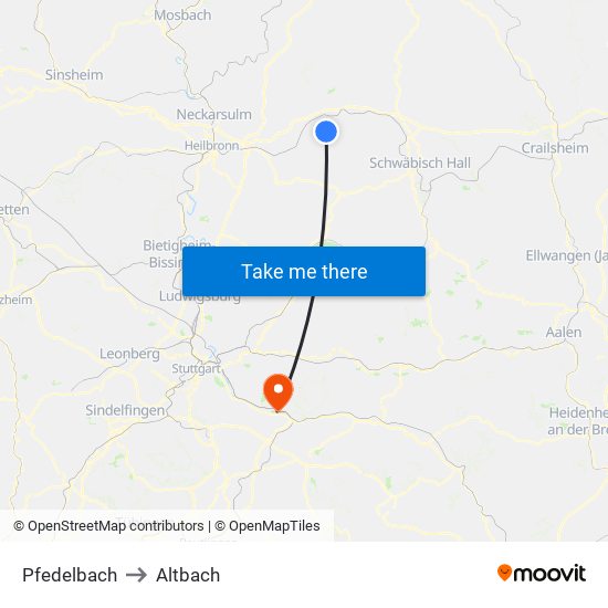 Pfedelbach to Altbach map