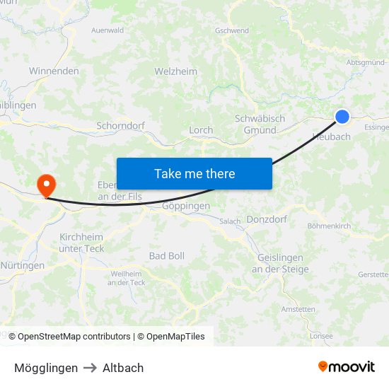 Mögglingen to Altbach map