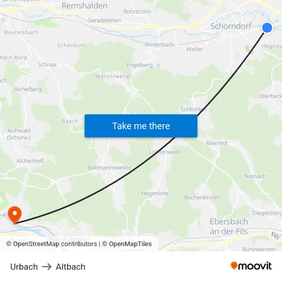 Urbach to Altbach map