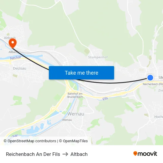 Reichenbach An Der Fils to Altbach map