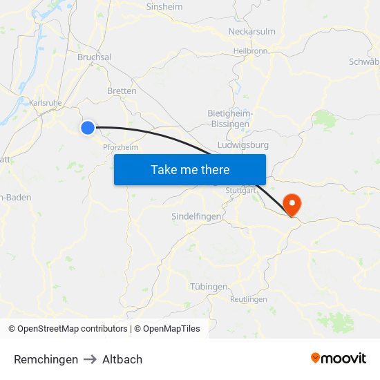 Remchingen to Altbach map