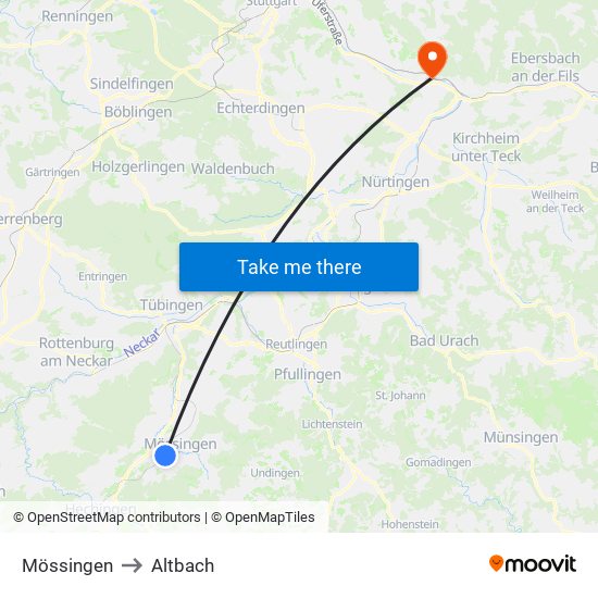 Mössingen to Altbach map