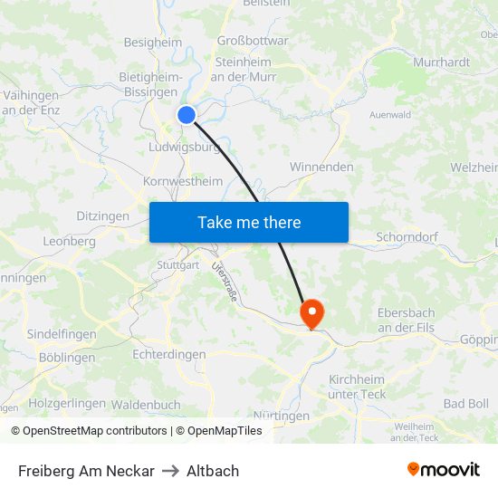 Freiberg Am Neckar to Altbach map