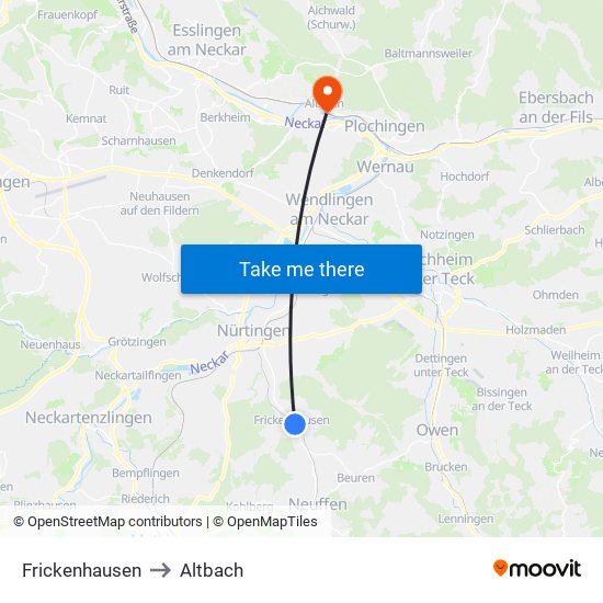 Frickenhausen to Altbach map