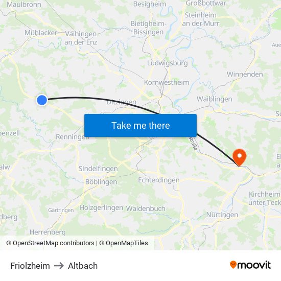 Friolzheim to Altbach map