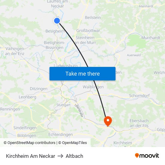 Kirchheim Am Neckar to Altbach map