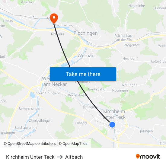 Kirchheim Unter Teck to Altbach map