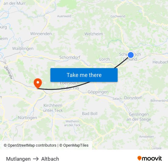 Mutlangen to Altbach map