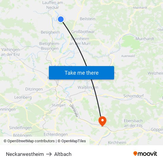 Neckarwestheim to Altbach map