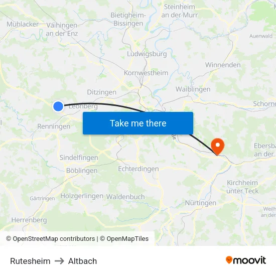 Rutesheim to Altbach map