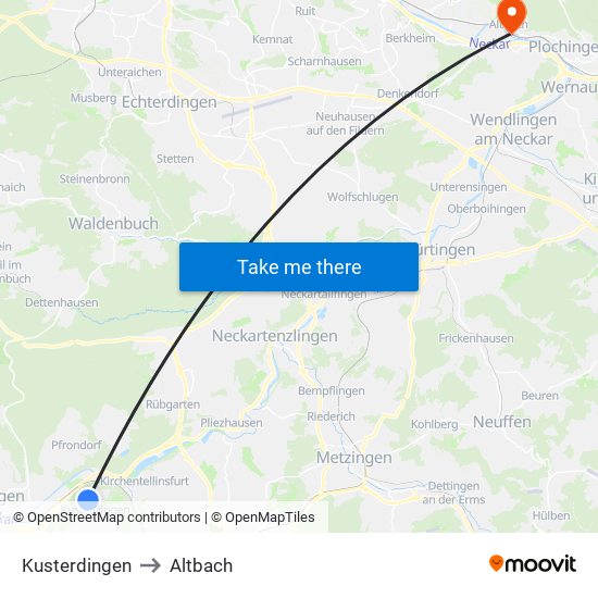 Kusterdingen to Altbach map