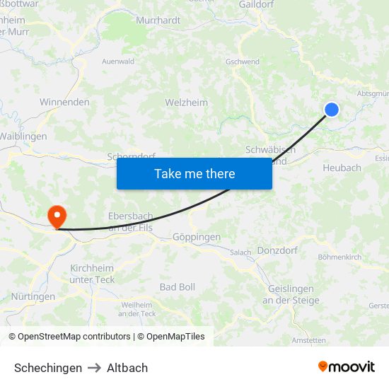 Schechingen to Altbach map
