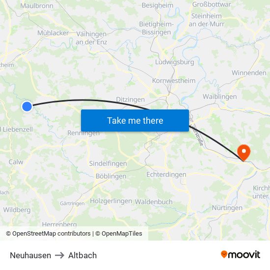 Neuhausen to Altbach map