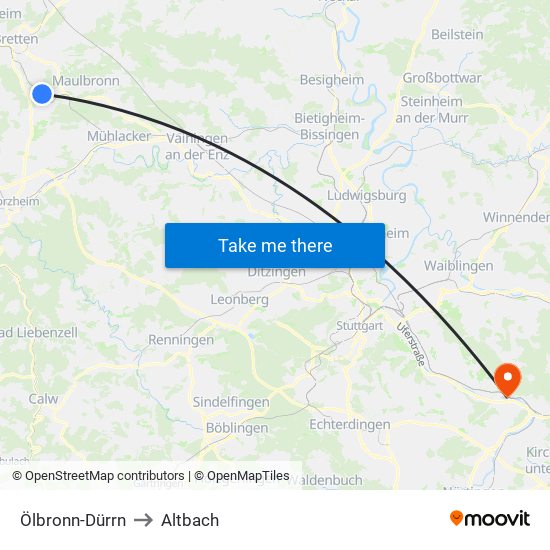Ölbronn-Dürrn to Altbach map