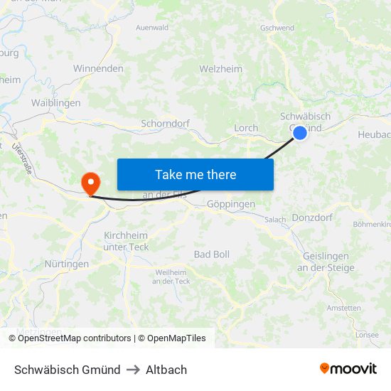 Schwäbisch Gmünd to Altbach map