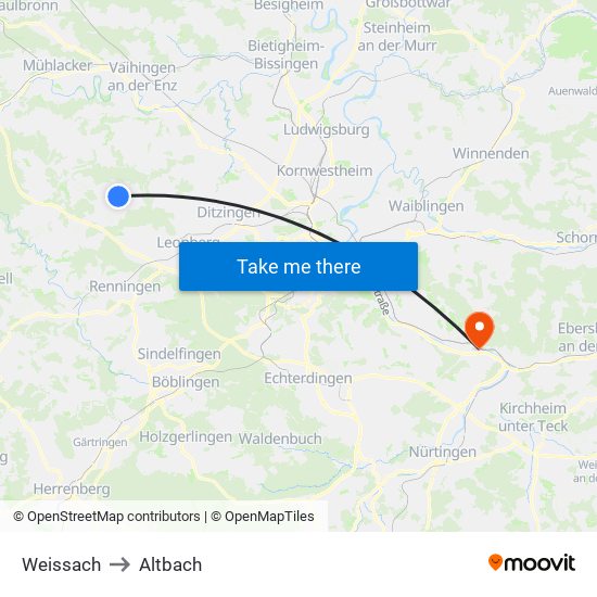 Weissach to Altbach map