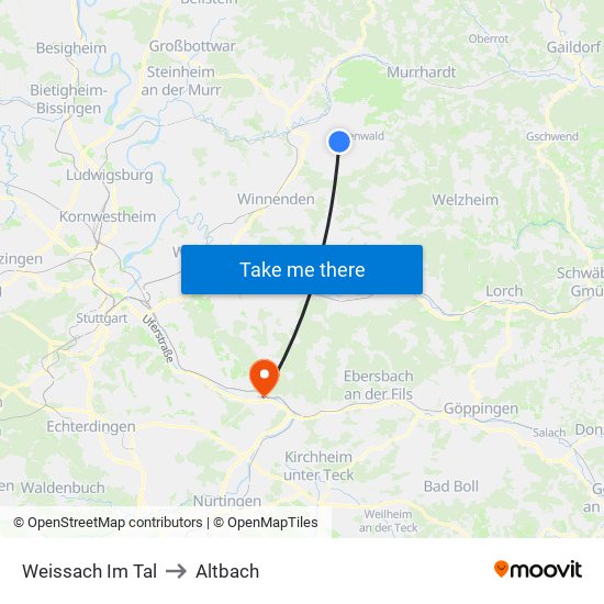 Weissach Im Tal to Altbach map