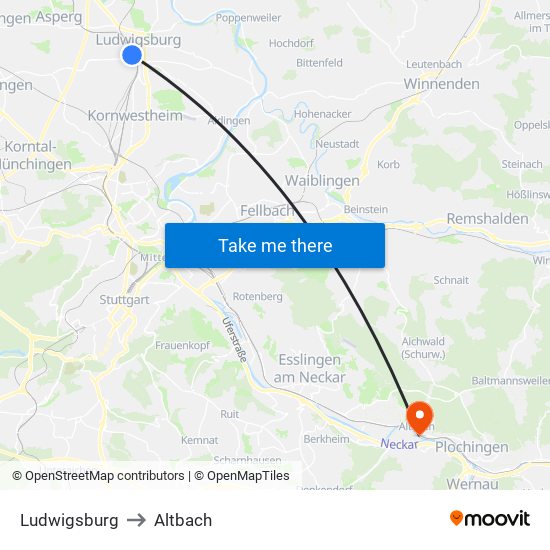 Ludwigsburg to Altbach map