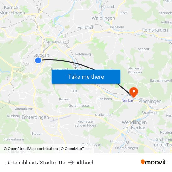 Rotebühlplatz Stadtmitte to Altbach map