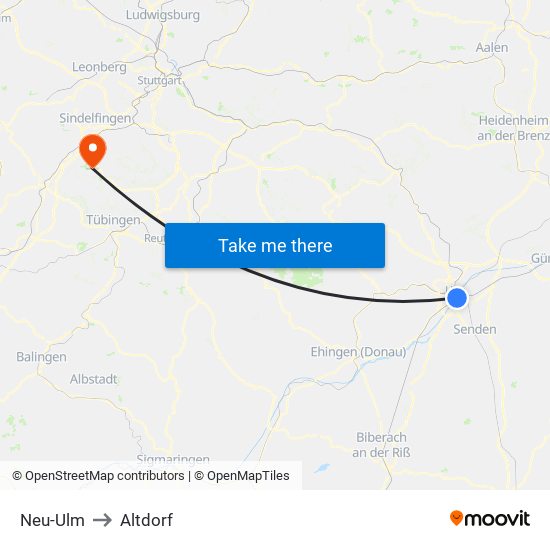 Neu-Ulm to Altdorf map