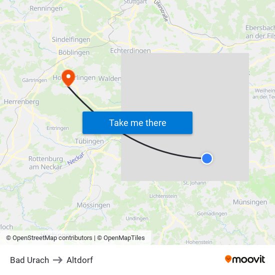 Bad Urach to Altdorf map