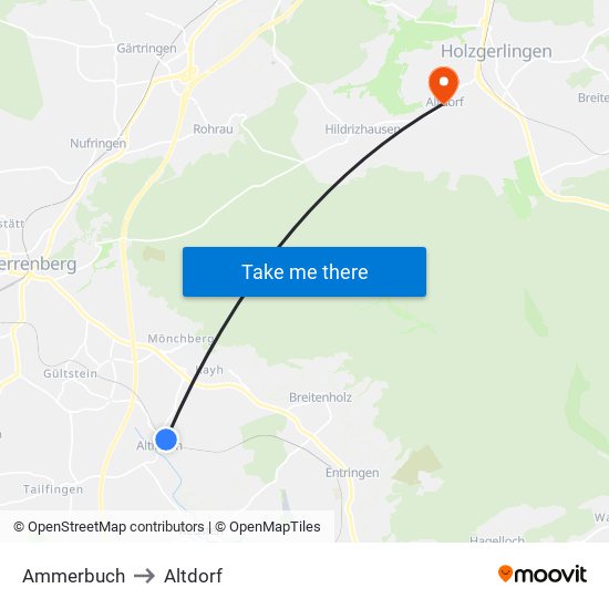 Ammerbuch to Altdorf map