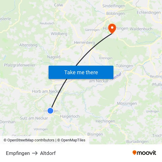 Empfingen to Altdorf map