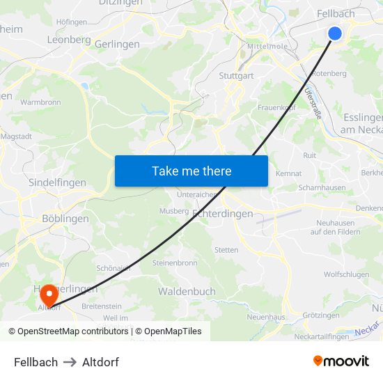 Fellbach to Altdorf map